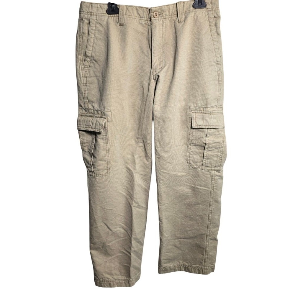 Eddie Bauer heavy‎ Mens 34x30 Tan Cargo Hiking Outdoor Pants Cotton Ripstop. 608